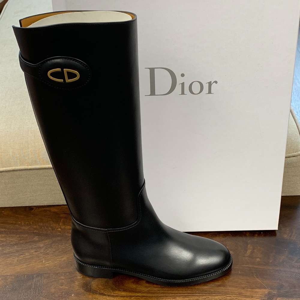 Dior Black Leather Diorable CD Knee High Boots